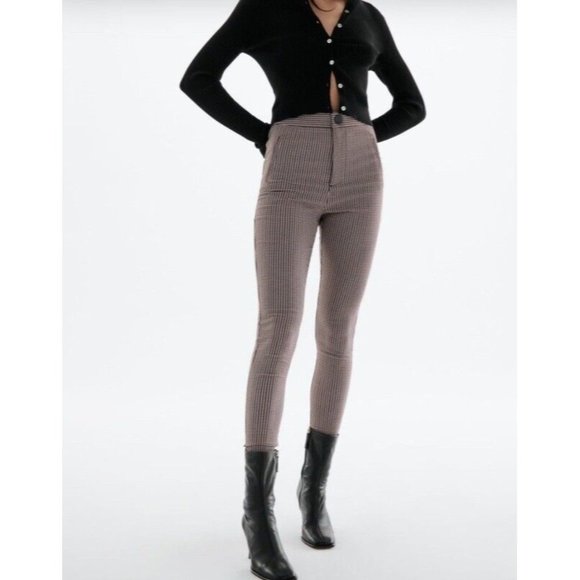 Zara Pants - ZARA Women’s Black White Brown Houndstooth Slim Straight Pants Size S